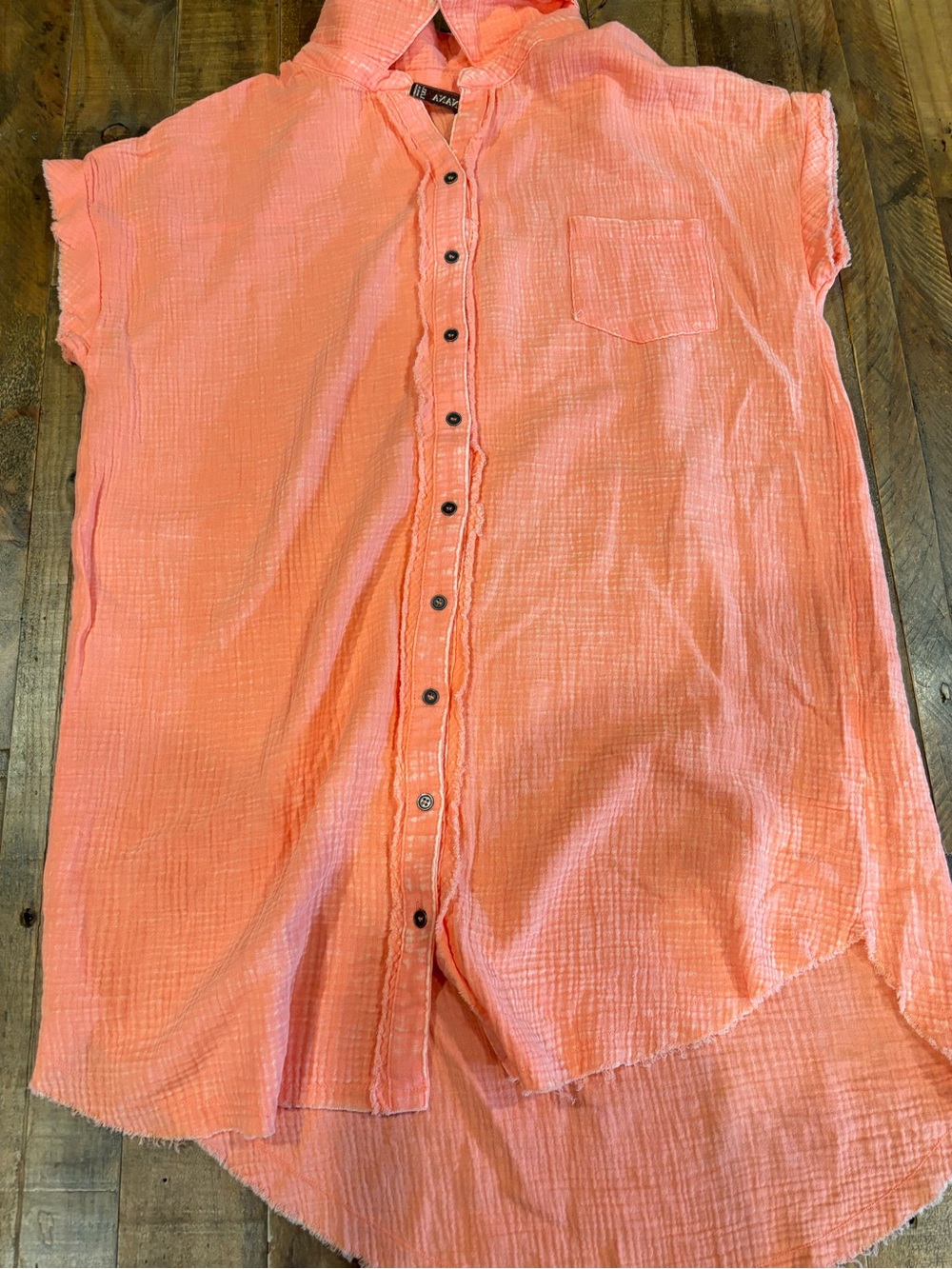 Zenana Outfitters Coral-Orange Button-Down Short Sleeve Shirt